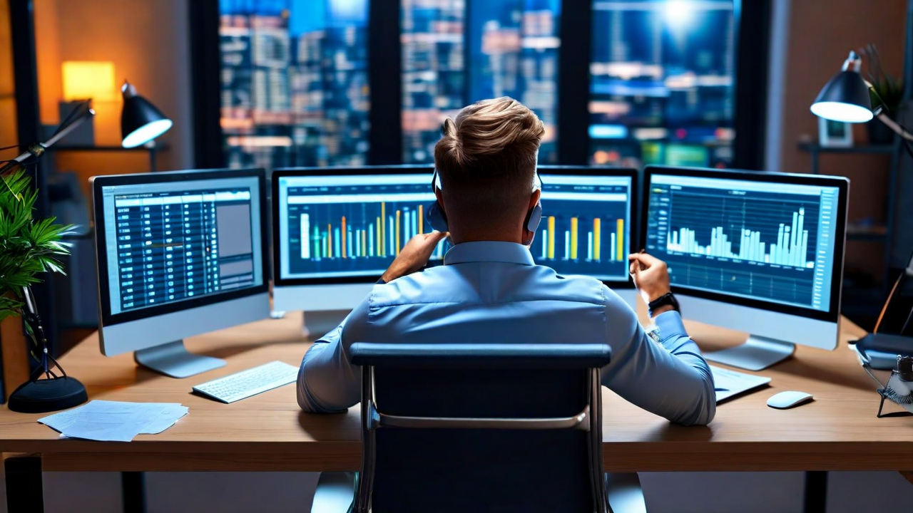 Article header image —  Overwhelmed travel manager at desk with multiple screens