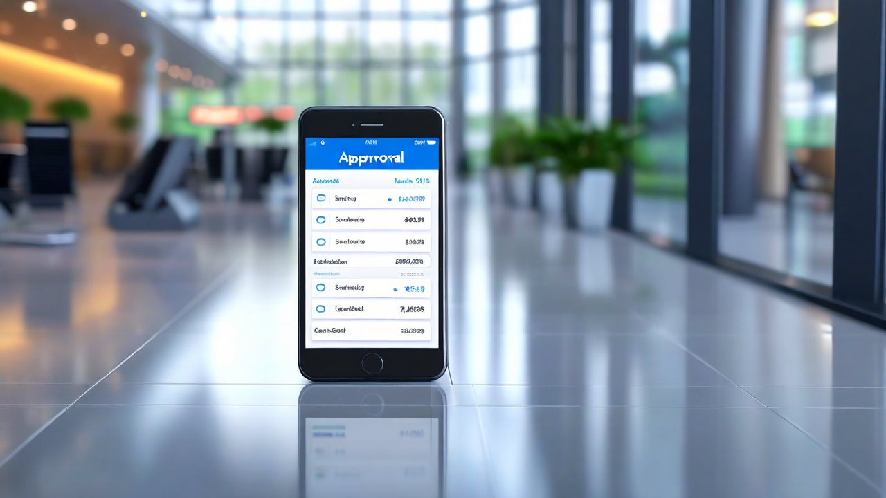 Approval flow interface —  Mobile approval screen with trip summary and one-tap action